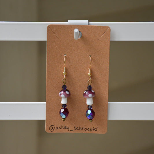 Sparkly Purple Mushroom Earrings