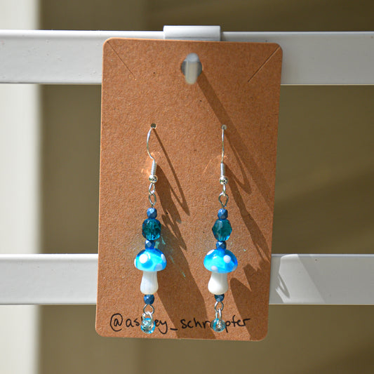 Sparkly Blue Mushroom Earrings