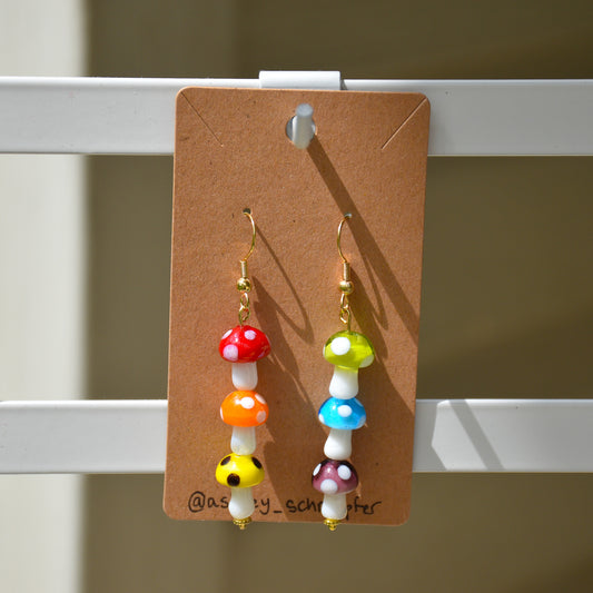 Rainbow Mushroom Earrings