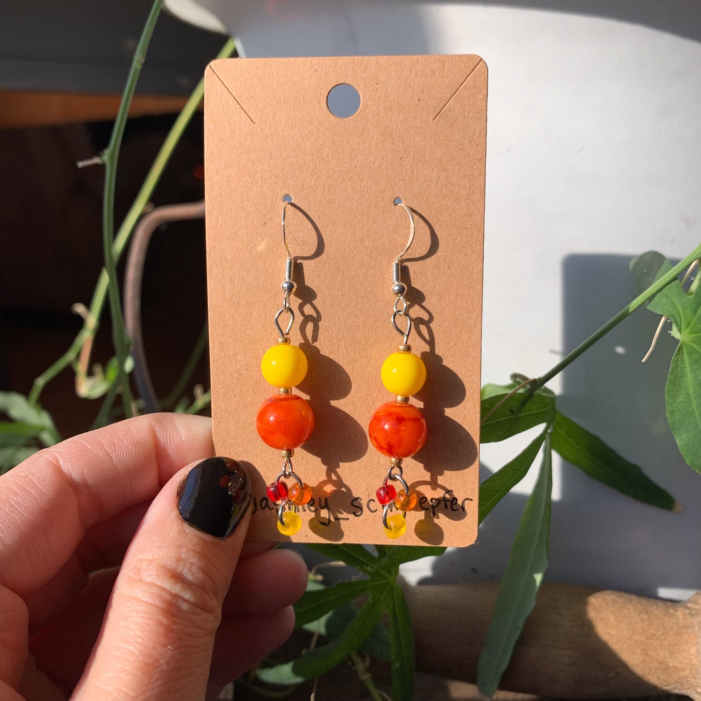 Orange and Yellow Beaded Earrings
